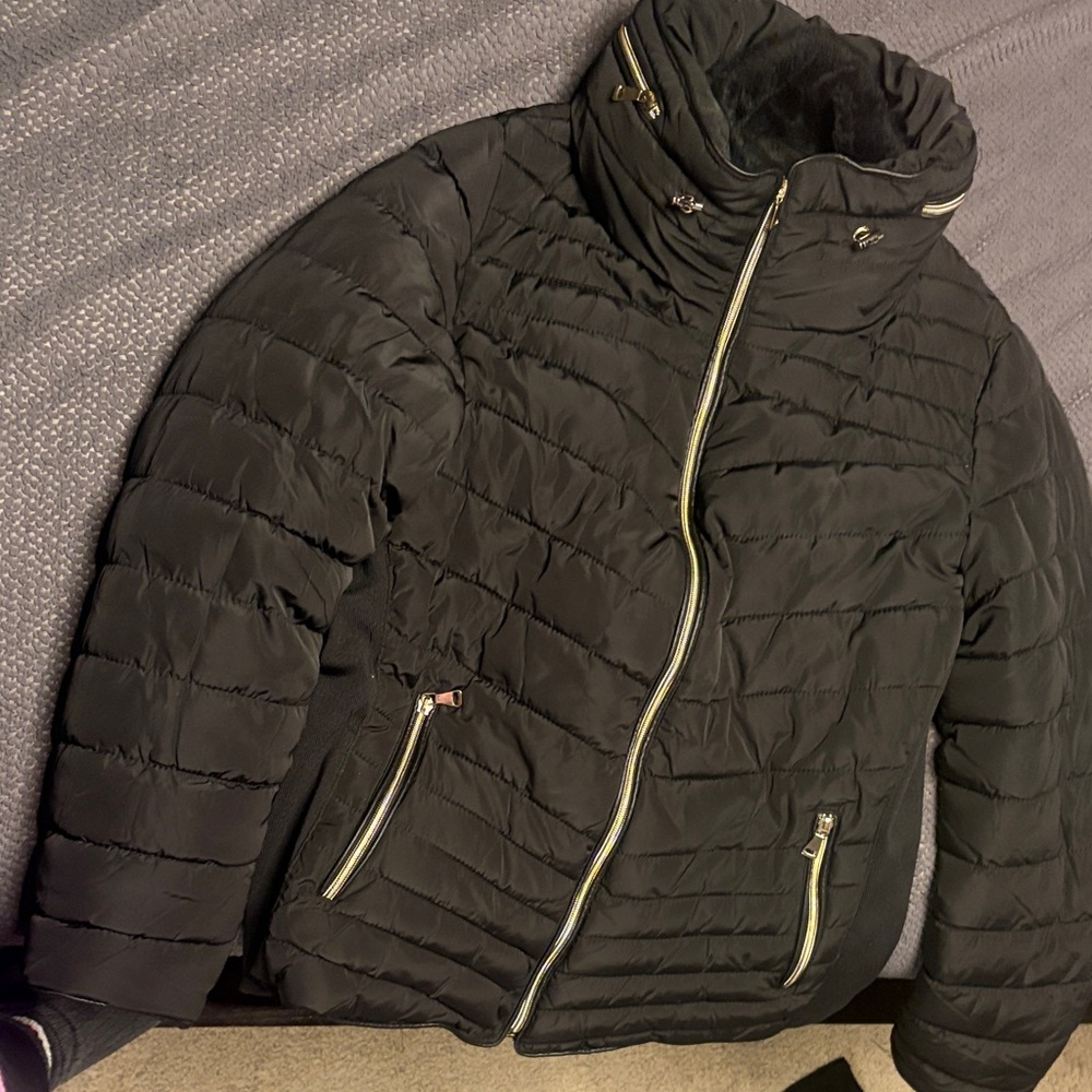 YMI Black Puffer Jacket with Gold Zippers